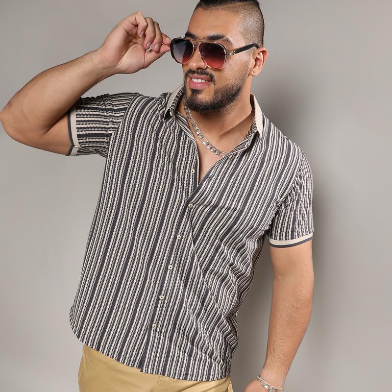 Image of Instafab Plus Men's Shirt for Casual Wear | Spread Collar | Short Sleeve | Button Closure | Plus-Size Fit | Cotton Shirt Crafted with Comfort Fit for Everyday Wear