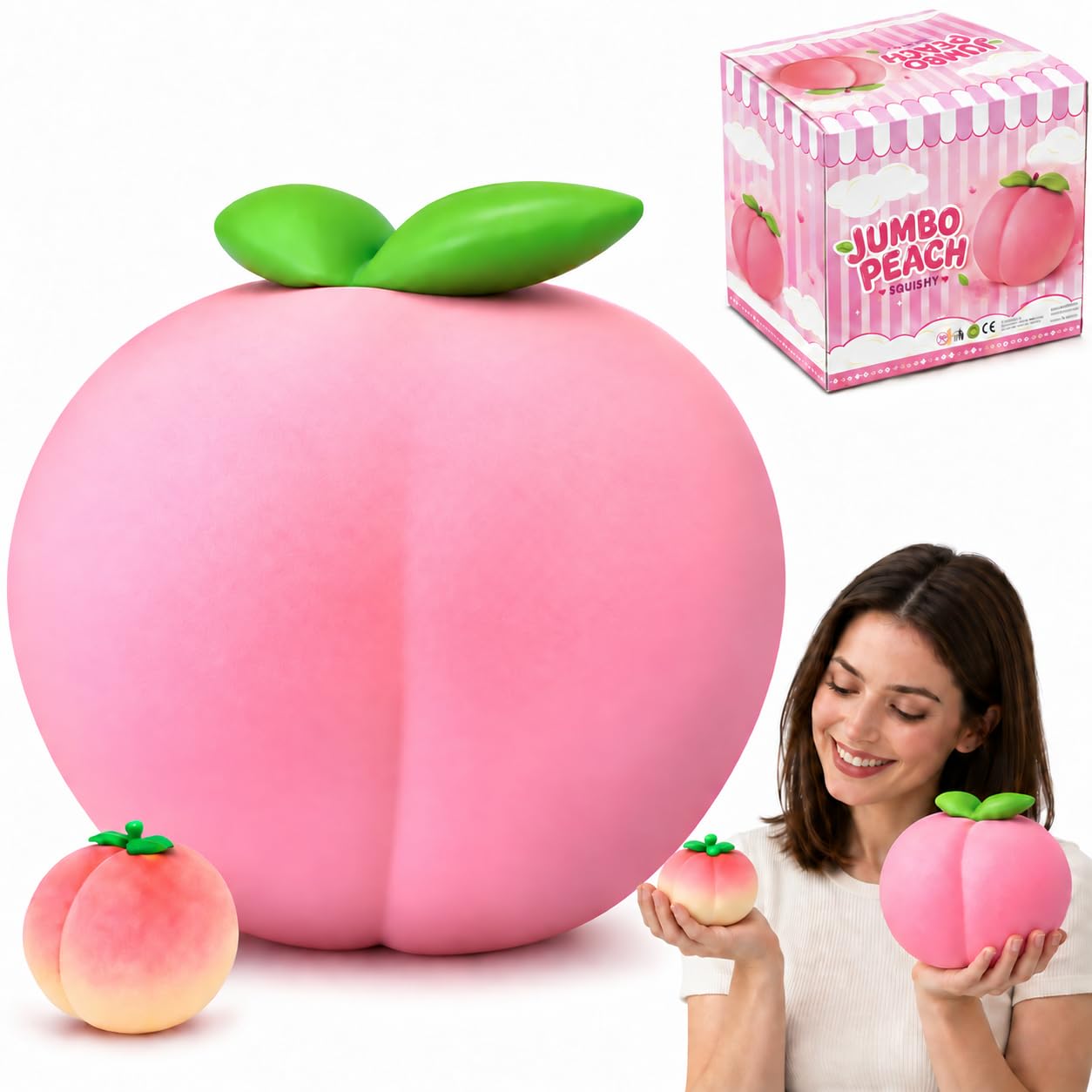 2 Pack Peach Squishy Toys, 14 cm Giant & 7 cm Mini Sensory Fidget Set