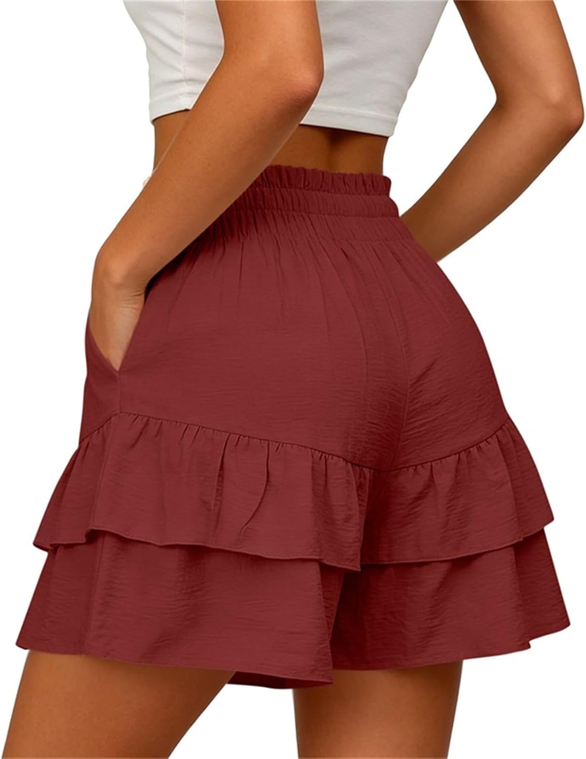 Shorts for Women Ruffled Tiered Pleated Mini Skirts Boho Drawstring High Waist Flowy Comfy Tennis Golf Skorts