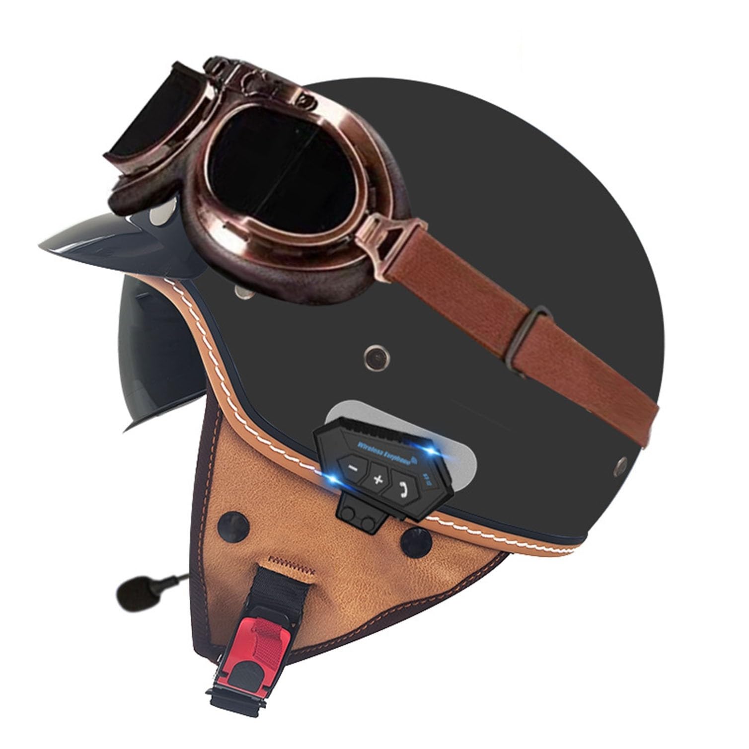 Bluetooth Casco Moto Retrò Caschi Cromwell Jet E Demi - Omologati ECE/DOT Retrò Casco Anticollisione Di Sicurezza Jet Casco Moto A Mezzo Casco Per Scooter Chopper Cruiser