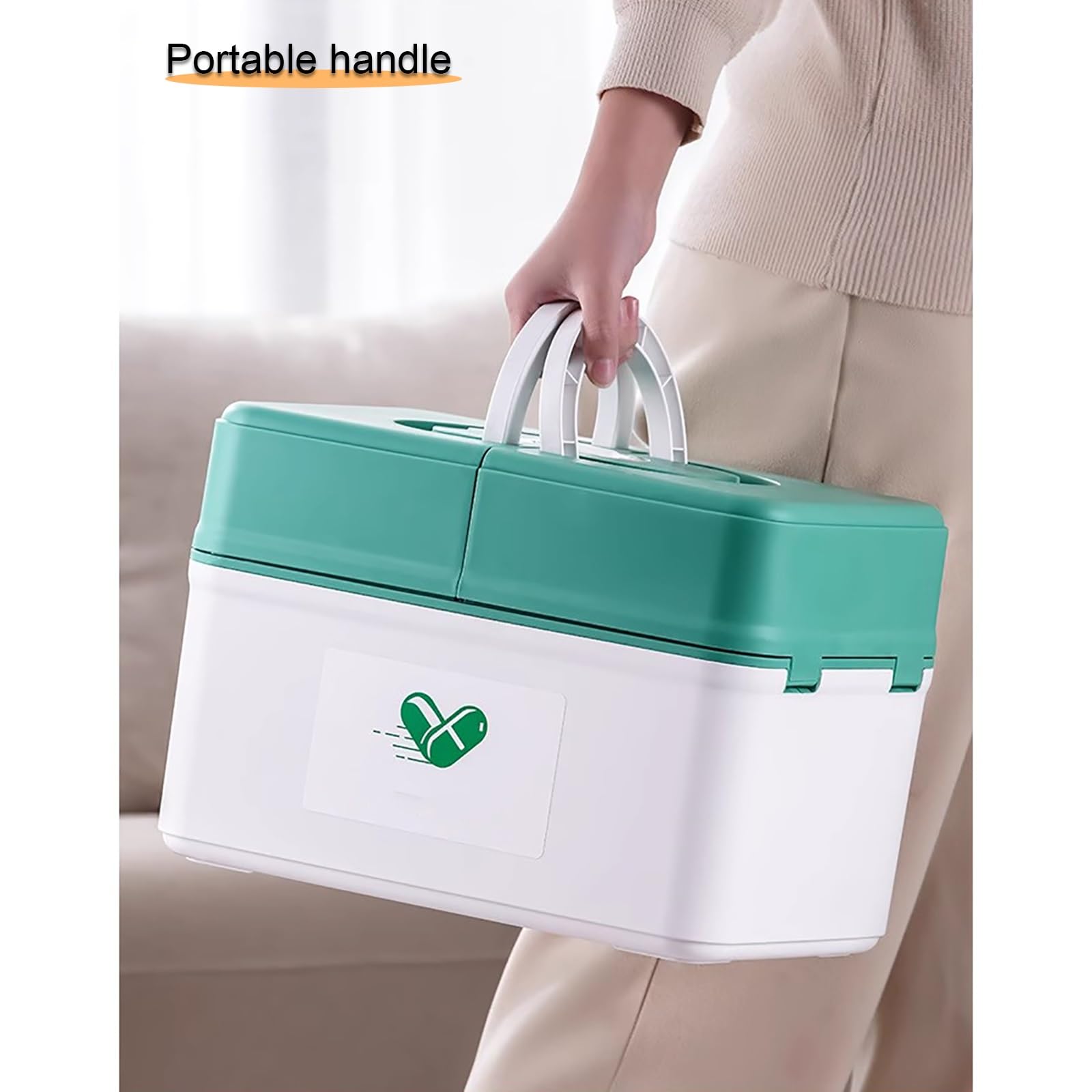 Scatola Porta Medicine, Porta Medicine, kit Pronto Soccorso, Scatola di Pronto Soccorso Portatile per la casa, Scatola Portautensili Multifunzione in Plastica con Maniglia(Red,Large)