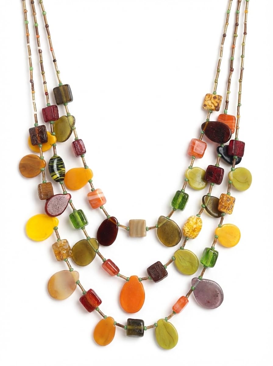 Multicolor Glass Women Necklace (Yellow-Brown)-image-25