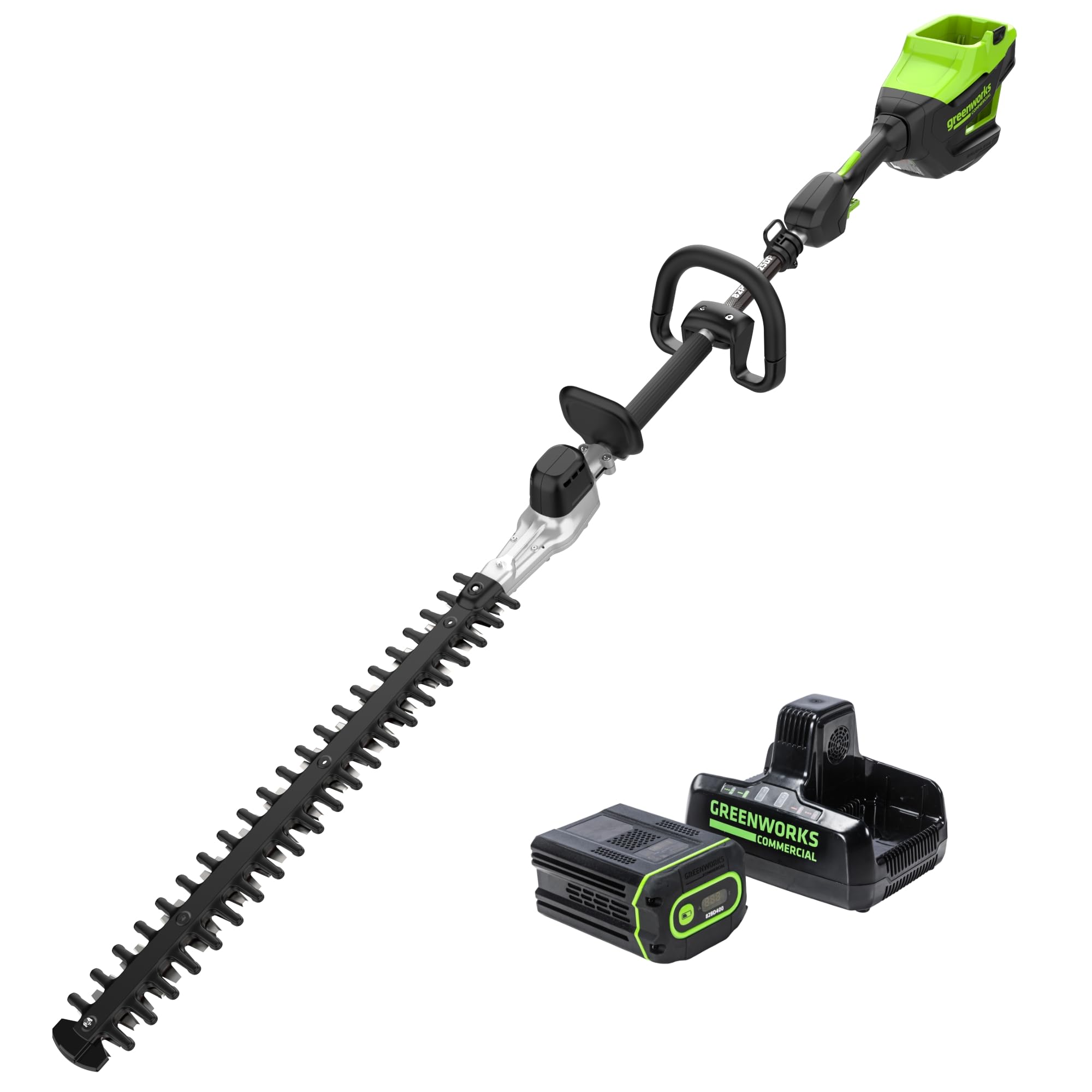 Greenworks 82V 24" Brushless Cordless Short Pole Hedge Trimmer, 2.5Ah Battery and Dual Port Rapid Charger (Great for Landscapers and Professionals)