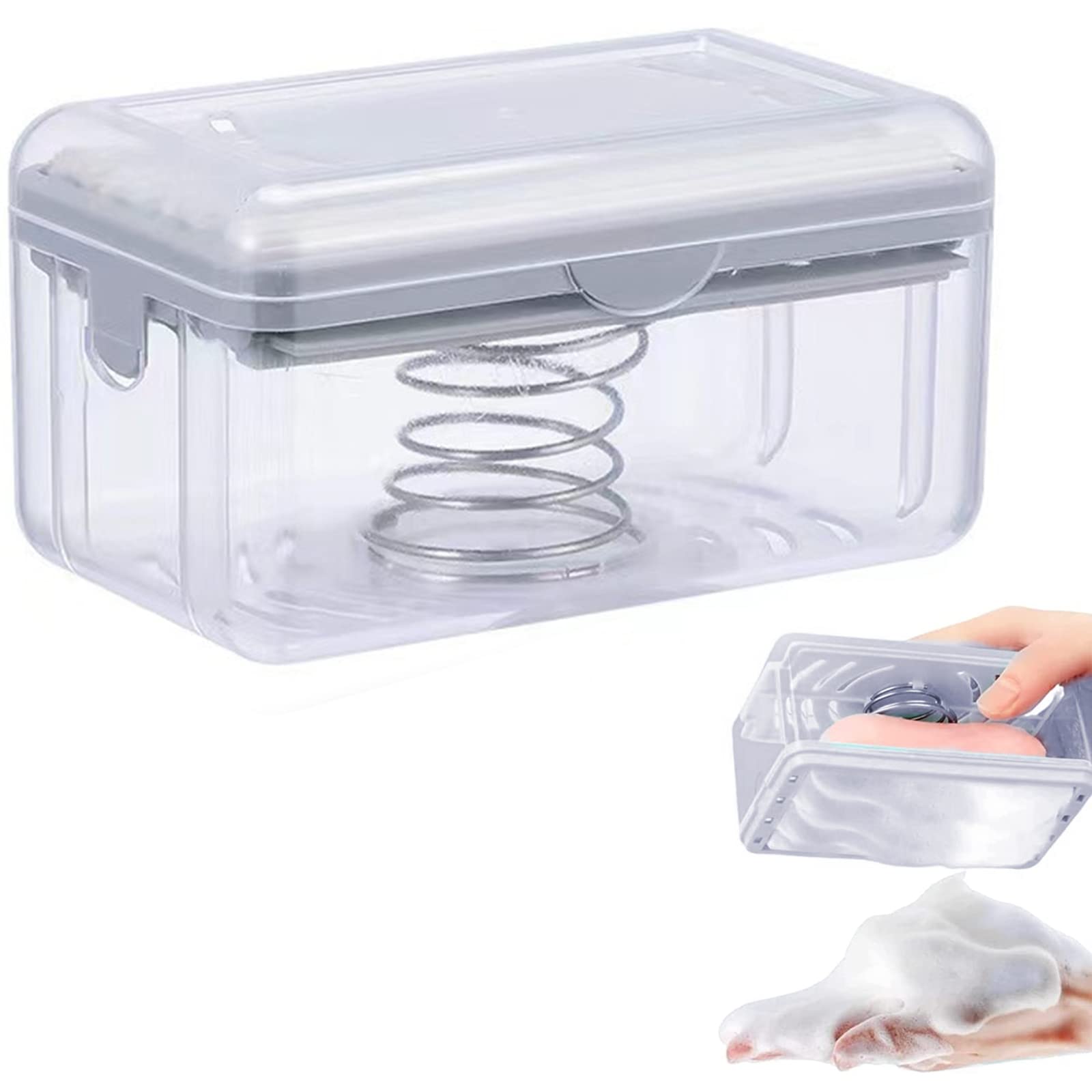 Tepengdie Multifunctional Laundry Soap Dish Rub-free Soap Box Bathroom Shower Hand Soap Box with Sponge Rollers, Keep Soap Dry& Easy to Clean (GREY)