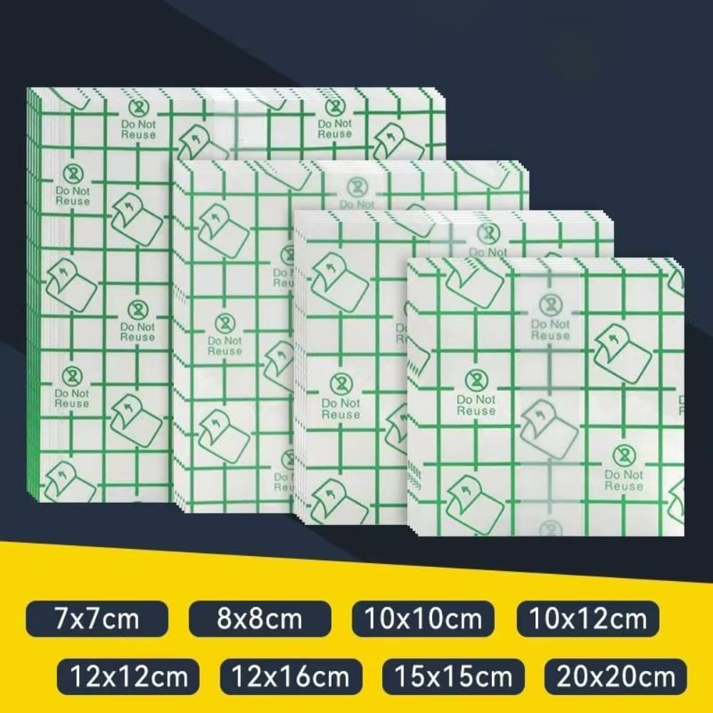 100 tiritas de ducha de diferentes tamaños, impermeables, desechables, de poliuretano, resistentes al agua, para duchas, apósitos para la fijación de medicamentos, 20 x 20 cm