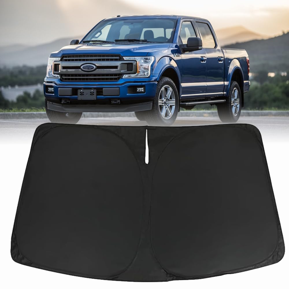 Windshield Sun Shade for Ford F150 2021 2022 2023 Foldable Front Window Sunshade Screen Blocks UV Rays, Protector Cover Keeps The Ford F-150 Pickup Truck Cooler