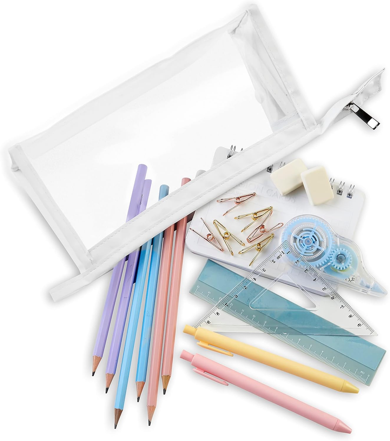 AccuPrints Transparente Reise-Kulturbeutel, 20 x 8,5 x 12,5 cm, wasserdichte PVC-Make-up-Tasche mit Reißverschluss, 1 Stück, Weiß
