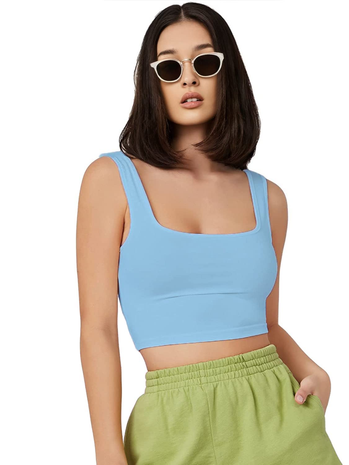Women's & Girls' Solid Ribbed Square Neck Tank Tops | Tops for Women|Crop top Tank top|Beach wear|Stylish Tops|Ribbed Tops|Spaghetti top|Stretchable Gym Tops|Trendy Tops-image-18