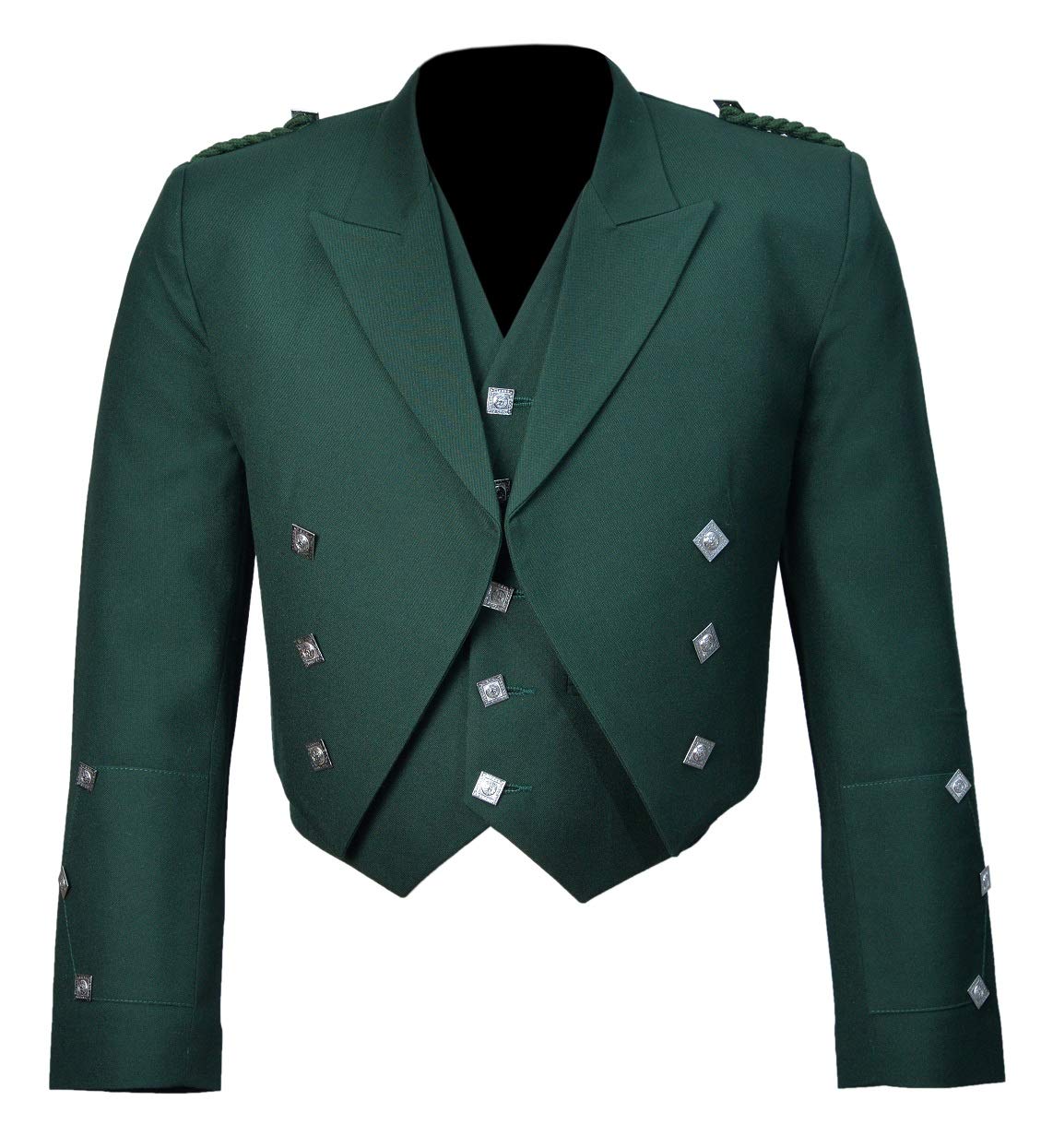 Celtic Pro Men's Green Scottish Prince Charlie Kilt Jacket With Waistcoat/Vest, 50