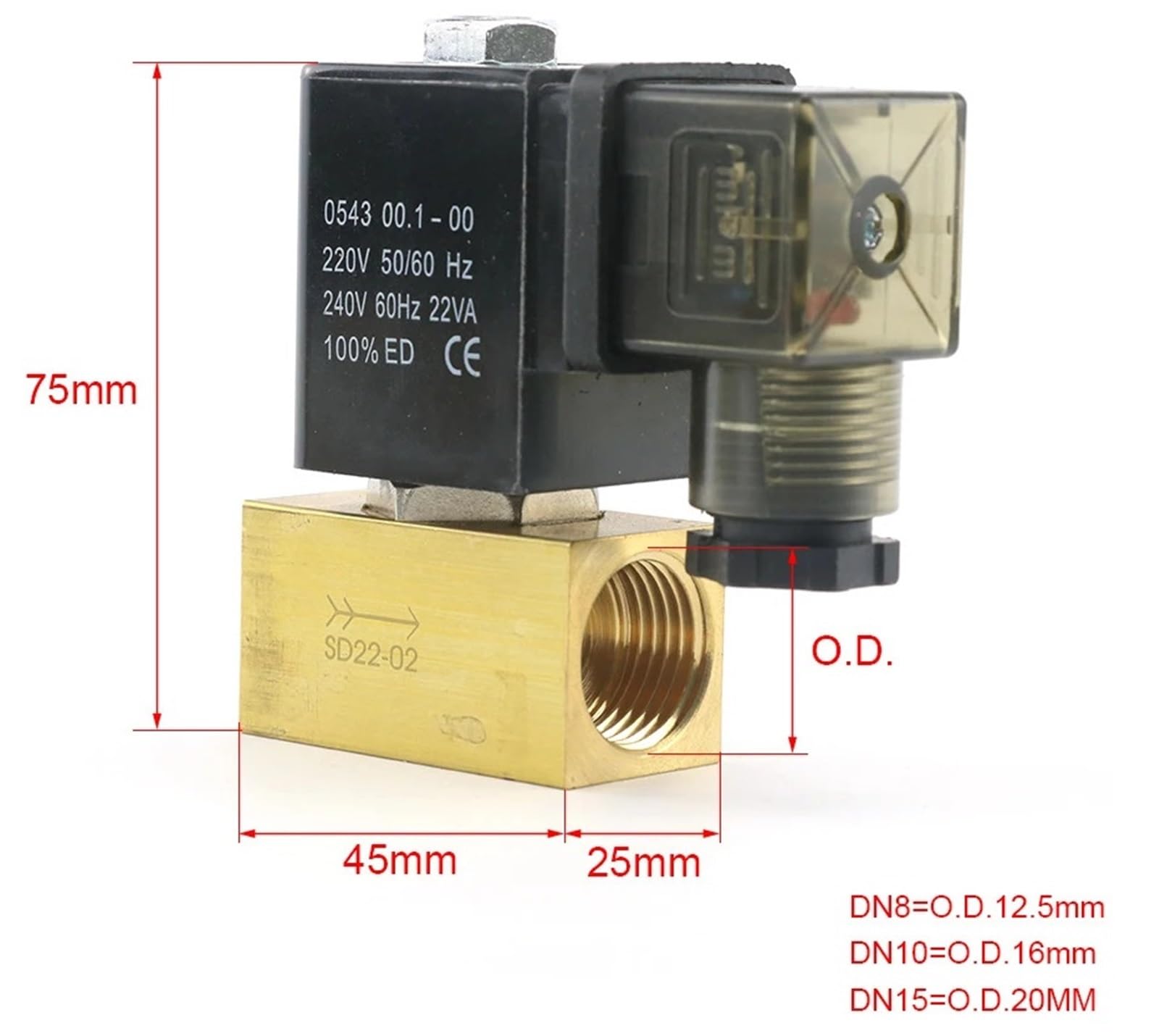 3/20.3 cm 1/5.1 cm 1/10.2 cm 220V 24V 12V normalny zamknięty mosiądz 80bar wysokociśnieniowy zawór elektromagnetyczny SD22-02 bezpośredniego działania DN8 DN10 DN15 JT22-02 (3/20.3 cm,