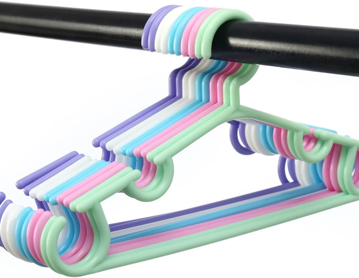 50pcs Plastic ’s Clothes Hangers Small Coat Hangers for Closet Nursery Bedroom with Multi-Color Hooks for Boys