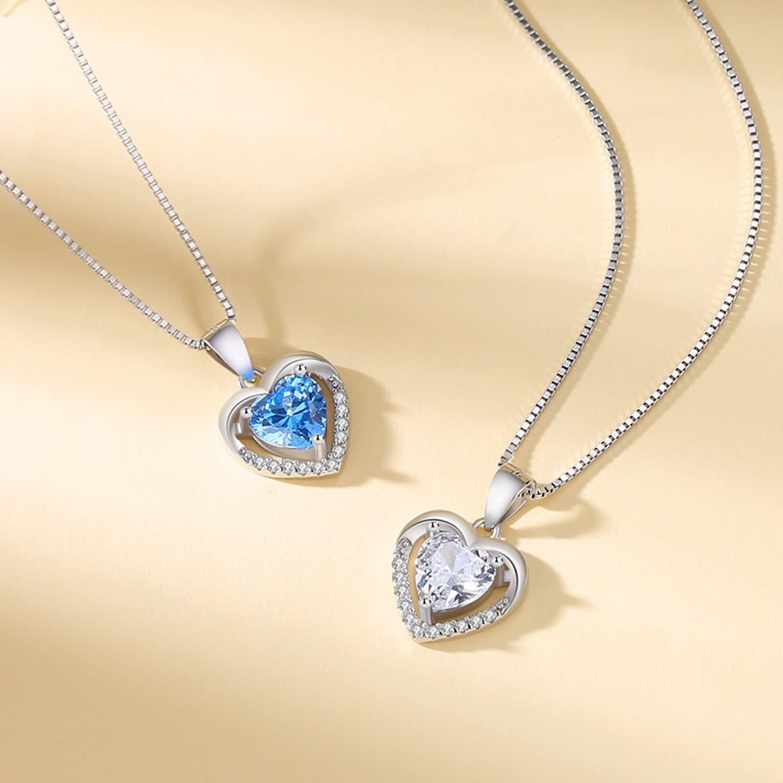 Collana con Ciondolo A Cuore, Collana Donna Lunga Blu Topazio Catenina Gioielli Vero Oro Bianco 9K/14K/18K con Moissanite Oro Bianco 40+5cm