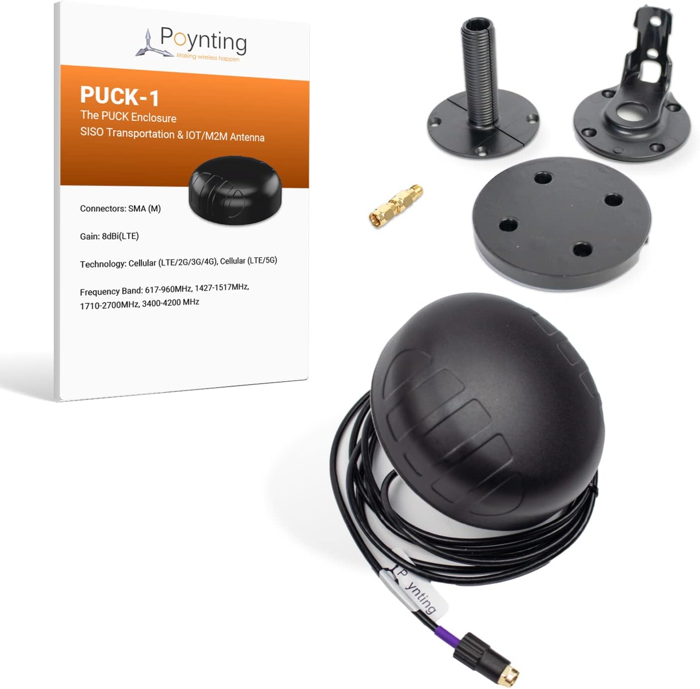 Poynting Puck-1 SISO Transportation & M2M/IOT Antenna | 5G | 4G LTE | CBRS | 617-4200 MHz | Black