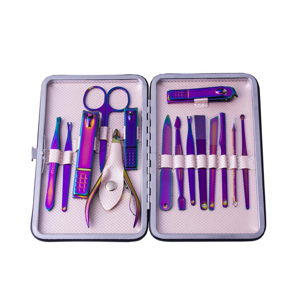 Orityle Professonal 15 In 1 Stainless Steel Manicure and Pedicure Kit Nail Clippers Set with Travel Leather Case for Women Men