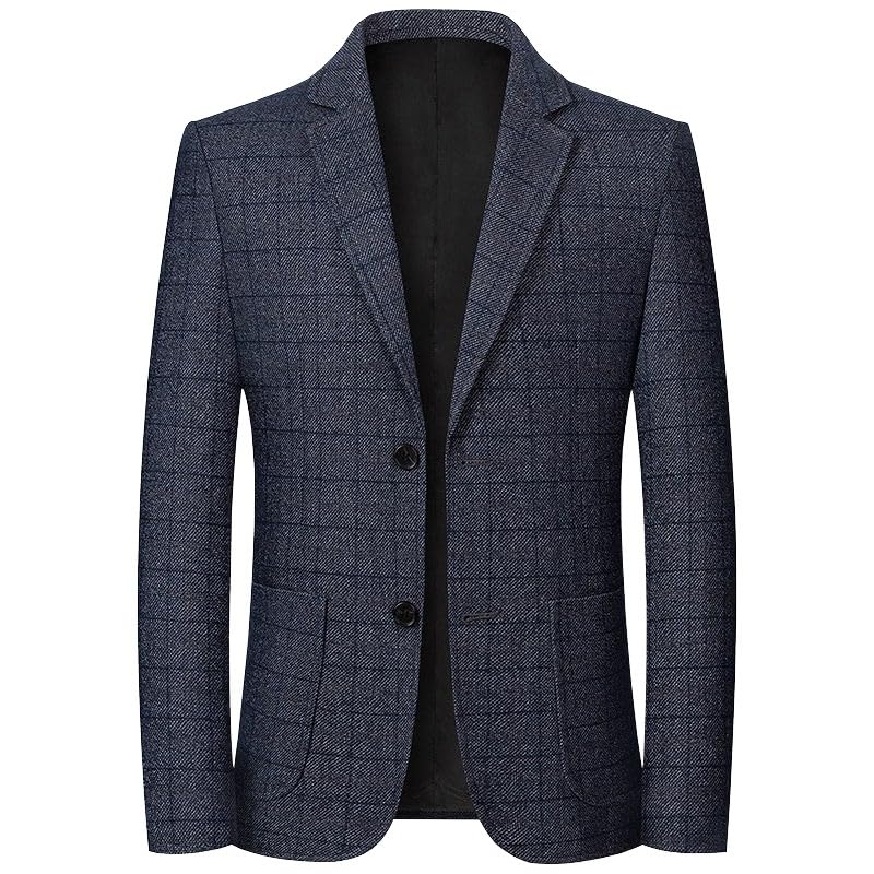 Men's Casual Cotton Blend Suit Jacket Vintage Non-Ironing Plaid Blazers Sport Coat Jackets Business Casual Suits