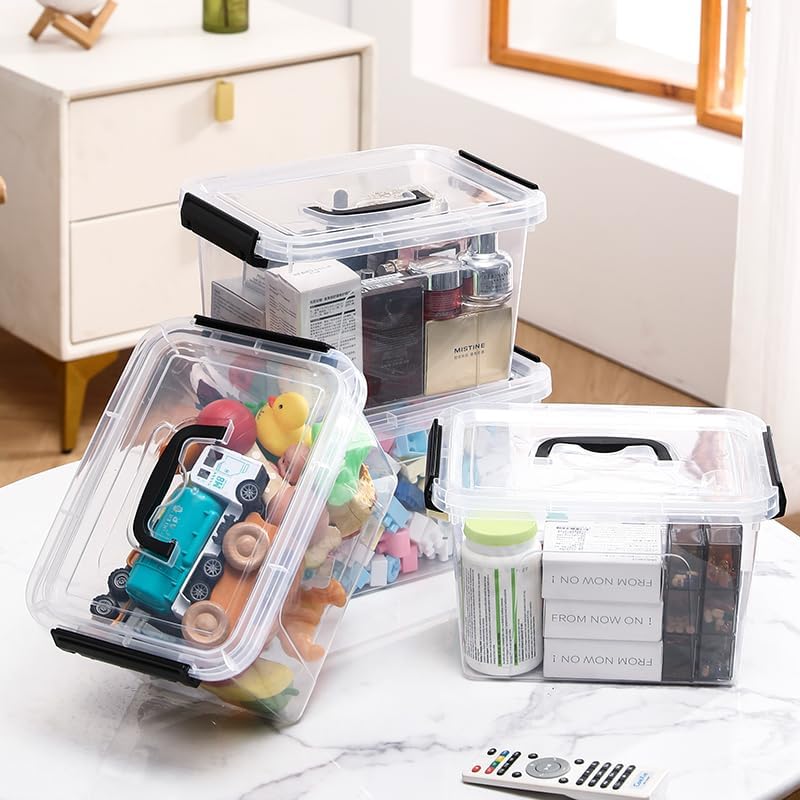 Miniatura 6 de Paquete de 8 contenedores de almacenamiento con tapasasa, caja organizadora de plástico transparente de 5 cuartos de galón, contenedores de