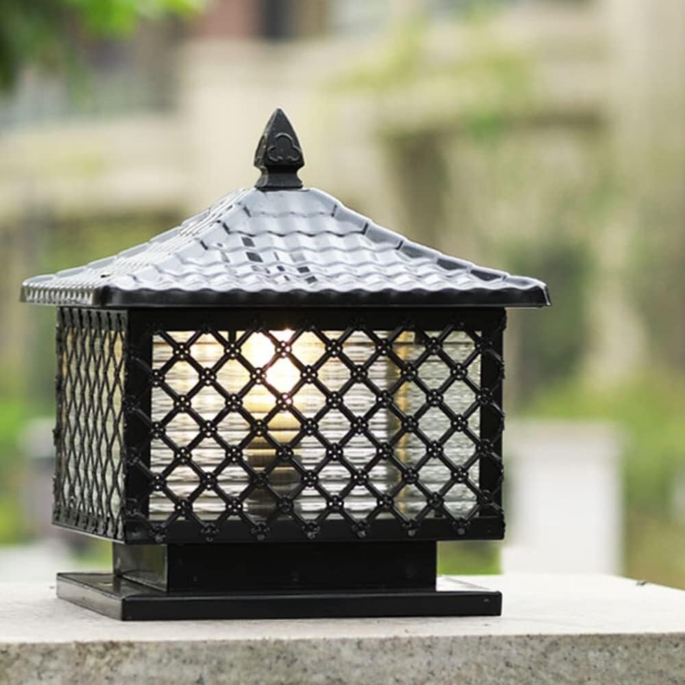 QUSYZD Outdoor Post Light Vintage E27 Pillar Lamp Doorpost Light Fence Cast Aluminum Column Lamp Patio Light Exterior Waterproof Lamp Lawn Courtyard Gate Bollard Light,Height: 35CM