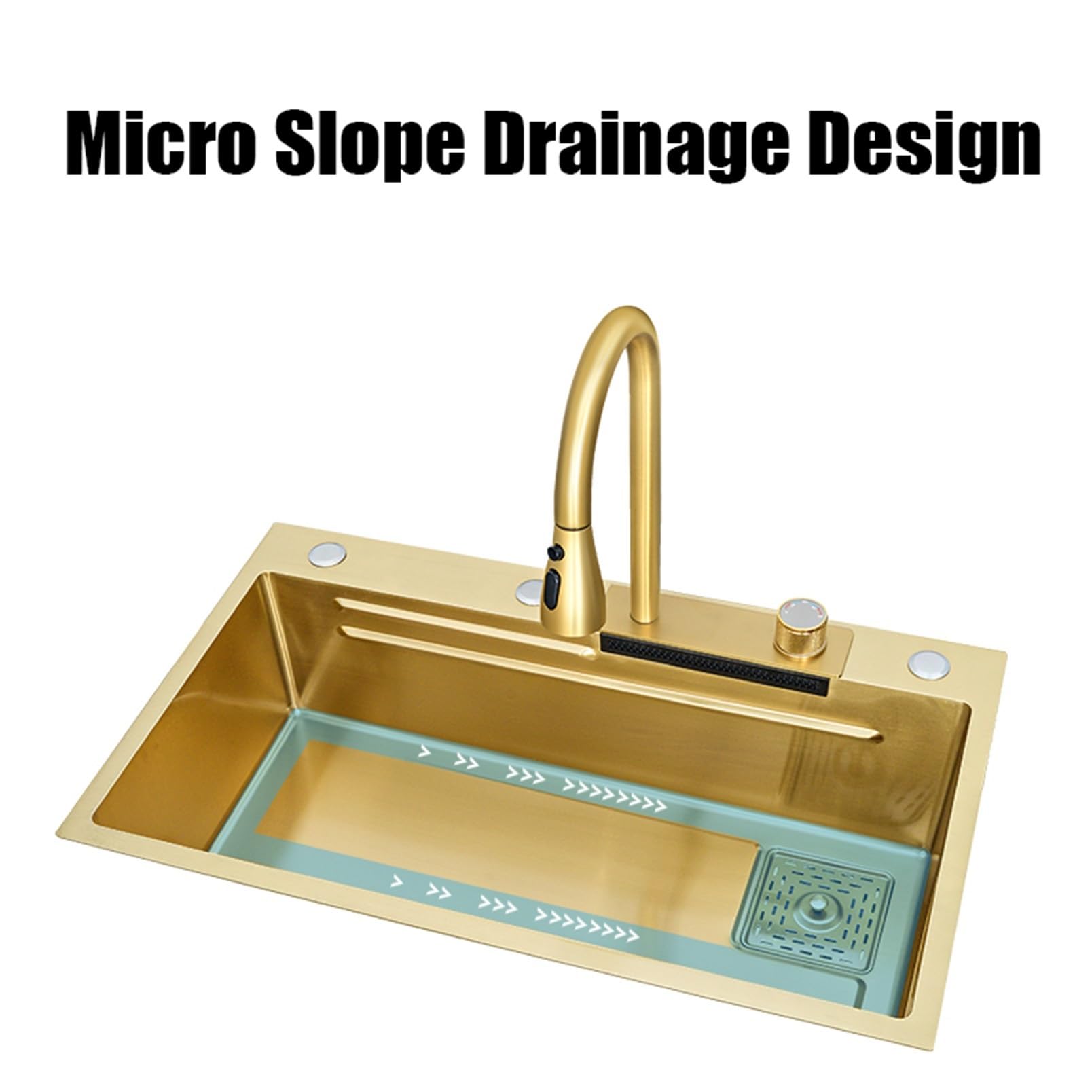 Golden Sink - Fregadero de cocina de acero inoxidable 304 con una sola ranura de 4 mm de grosor