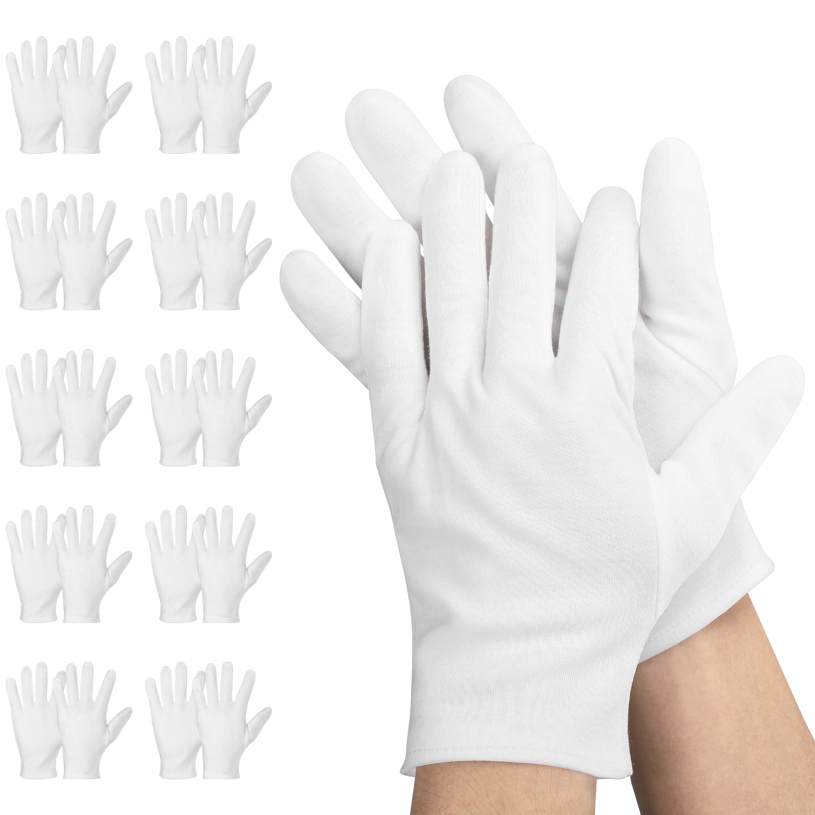Einfa White Cotton Gloves, 10 Pairs Medium Work Gloves for Hand Care