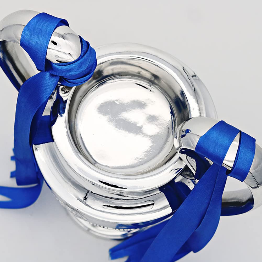 Fubosi Trophy Champion Artwork Sport League Cup Replica Resins Football Fans Souvenir Collectibles Office Decorations Trophy Silver/Blue Ribbon,15cm