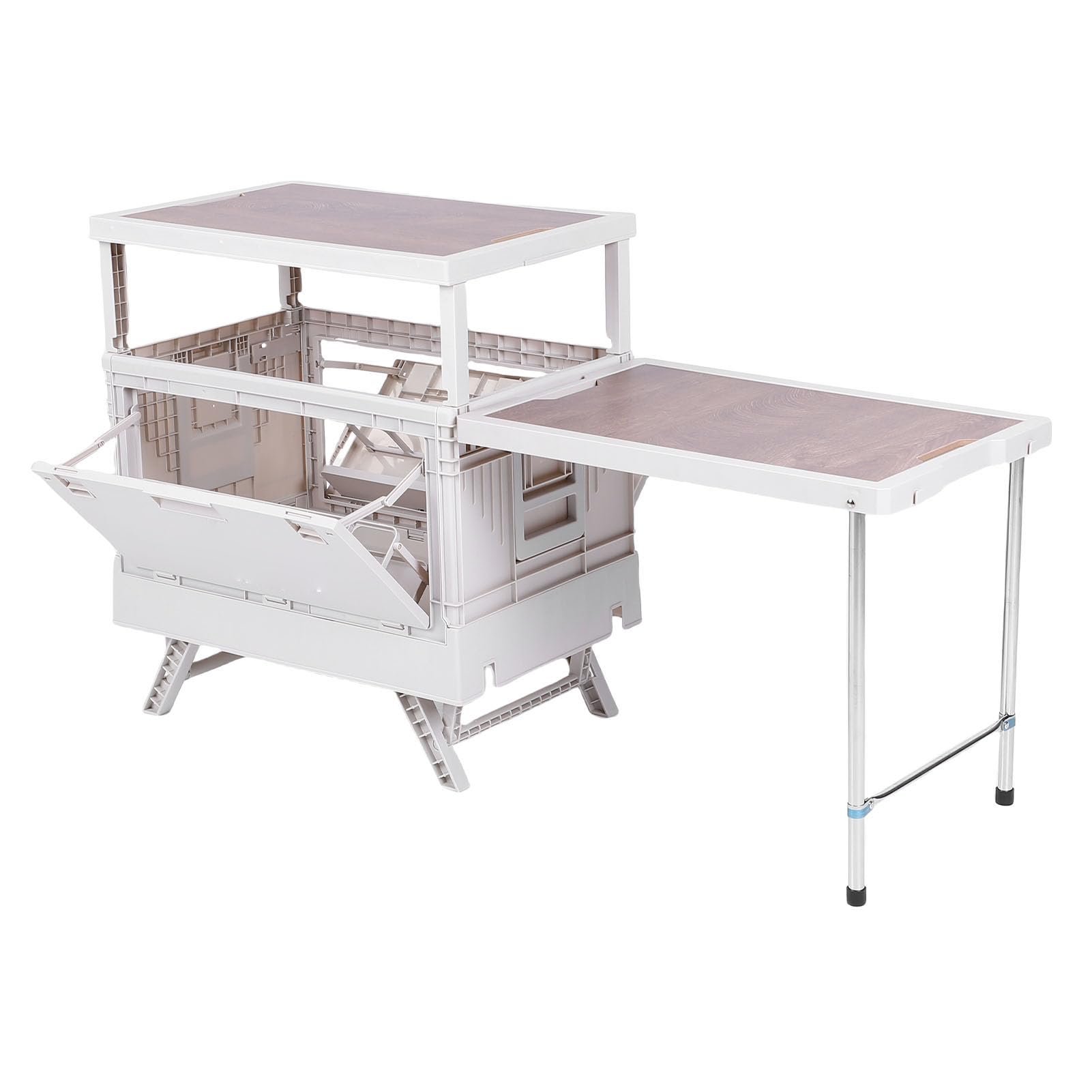 GLOGLOW Zusammenklappbare Camping-Aufbewahrungsbox mit Tischplatte, Multifunktionale, Zusammenklappbare Camp-Küchenbox für Picknicks Im Freien und Aufbewahrung Im Kofferraum (Beige)