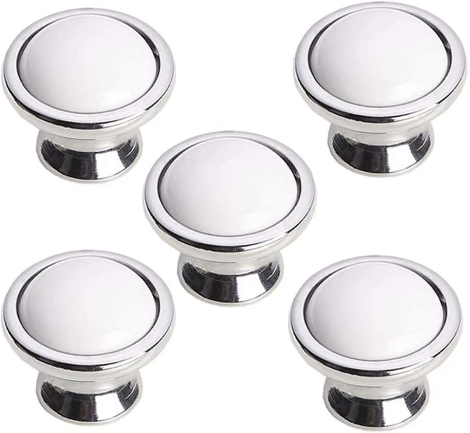 Handle,pulls，5 Pcs Kitchen Cabinet Door Knobs Ceramic Handles Chrome-Plated Bow(Golden,Single Hole)