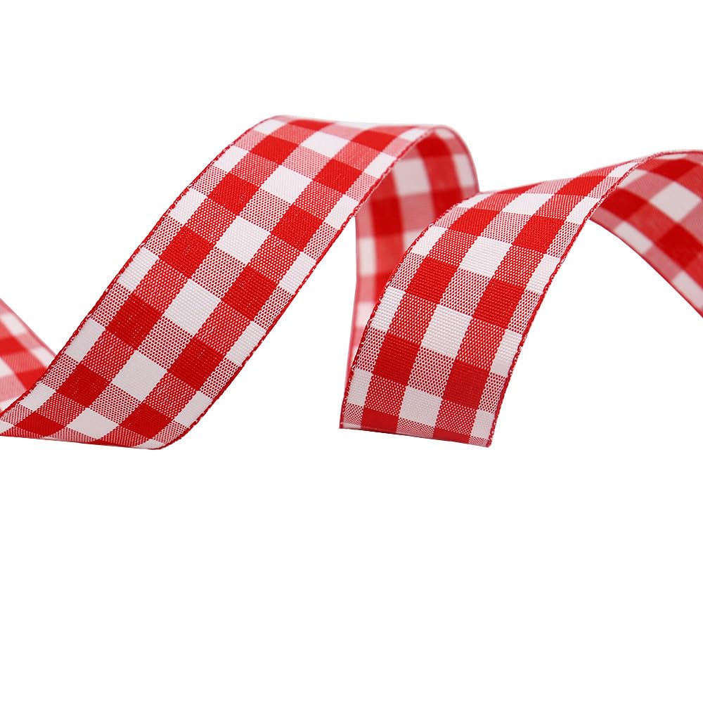 Tartan Ribbon, 25mm x 9M Black Watch for Christmas Valentine's Day Scene Decoration(Red and White)