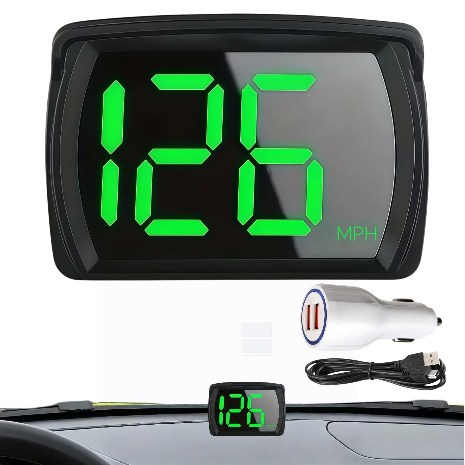 Digital GPS Speedometer Car HUD, Real-Time MPH Display, LED Large Font USB Plug & Play Digital Speedometer for Car, Truck & SUV with 3-Inch Screen & Speed Limit Warning Device, Wide Compatibility