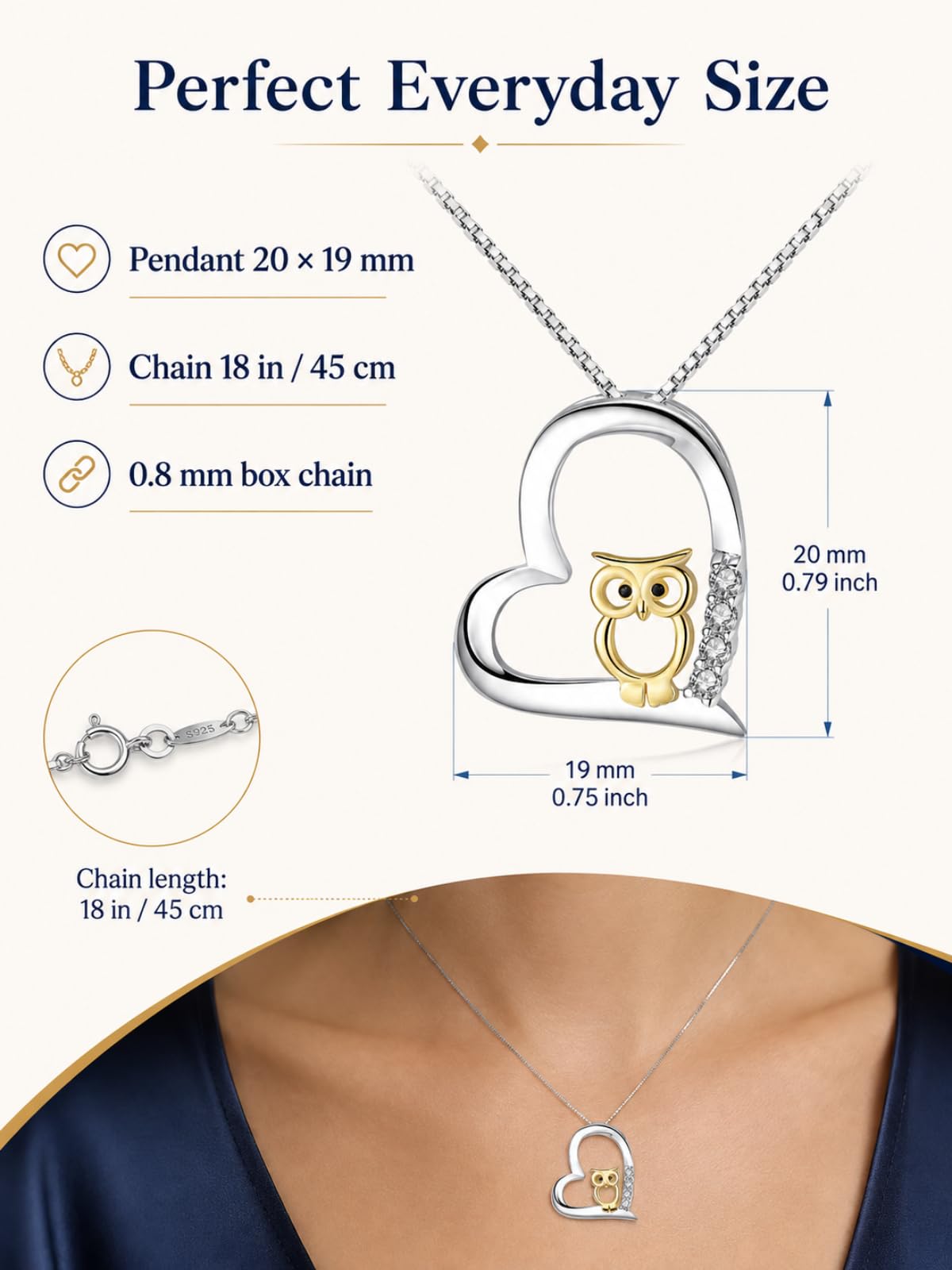 REDSUN 925 Sterling Silber Herz Eule Kette Damen 18K Vergoldet Two Tone Eulen Gold/Roségold/Schwarz Anhänger Schmuck Set für Freundin Frau Mutter Mädchen Tochter Geburtstag