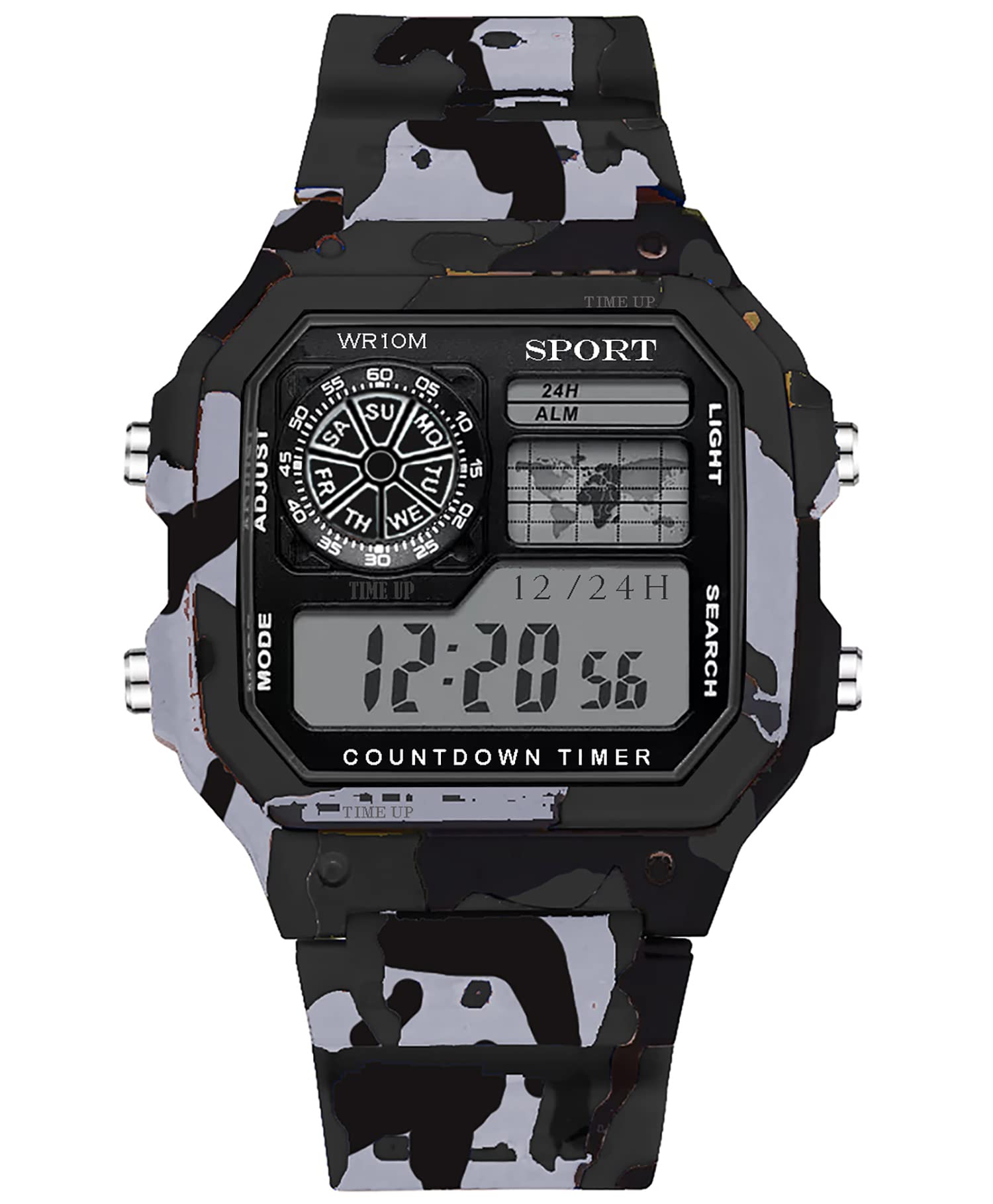 Time Up Illuminator Resin Digital Dial Sports Waterproof,Alarm,Stopwatch,Night Light Watch For Boys & Girls (Age 8-20 Years) (Army Black) (B0B6G878FF) Amazon Price History, Amazon Price Tracker