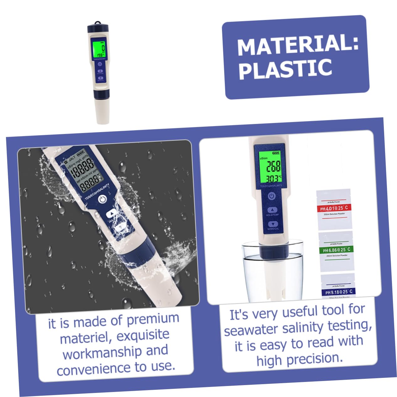Mobestech Medidor Digital De Salinidad para Acuarios Marinos Probador De Calidad De Agua De Mar Medidor Portátil De Salinidad Precisión Alta para Uso Tanques De Agua Salada