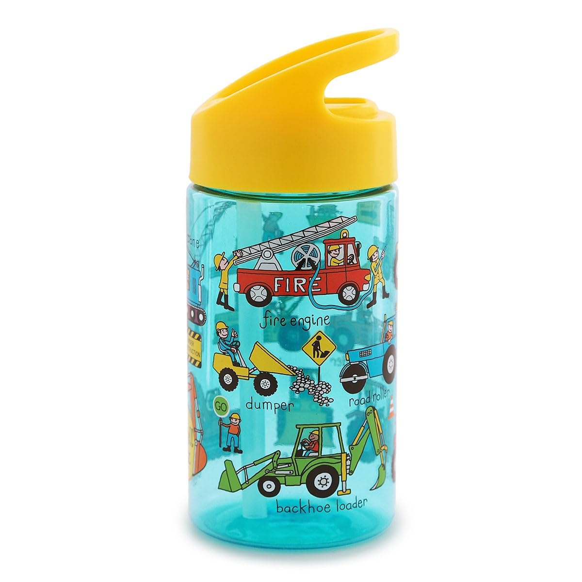 Tyrrell Katz Kids Trucks Printed Flip Top Drinking Bottle in Blue with Straw - Dishwasher Safe Lightweight Children's School Water Flask - 400 ml โ image 1