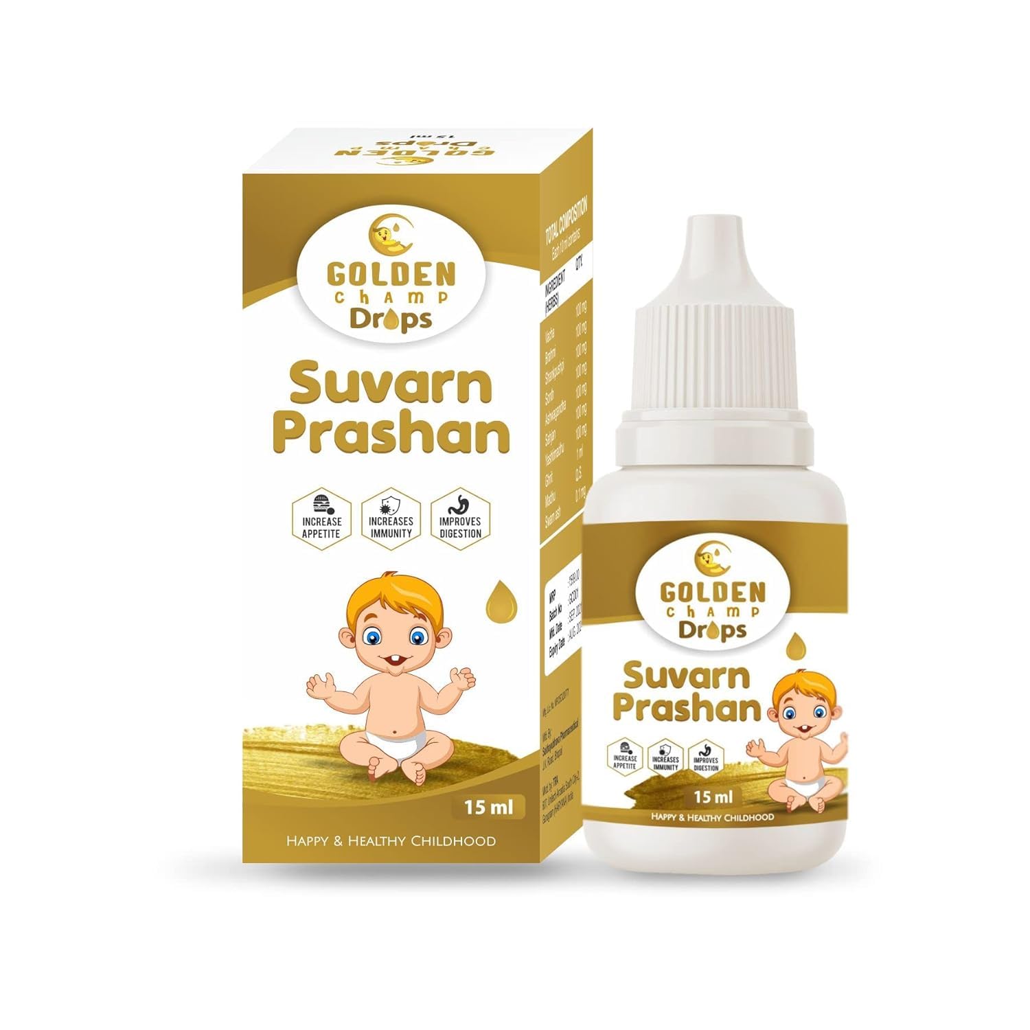 TNO Swarna prashana Drops with Gold Ash | Swarna Prashan | Suvarnaprashan Drop for Children for Kids (15 ml) (GMP Certified & Approved).