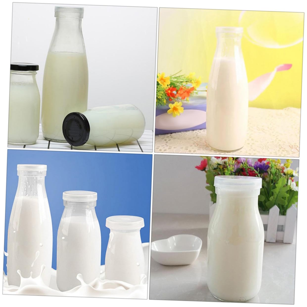 PRETYZOOM 4pezzi Bottiglie di Vetro Trasparente per Latte Yogurt Bevande Succhi con Coperchio