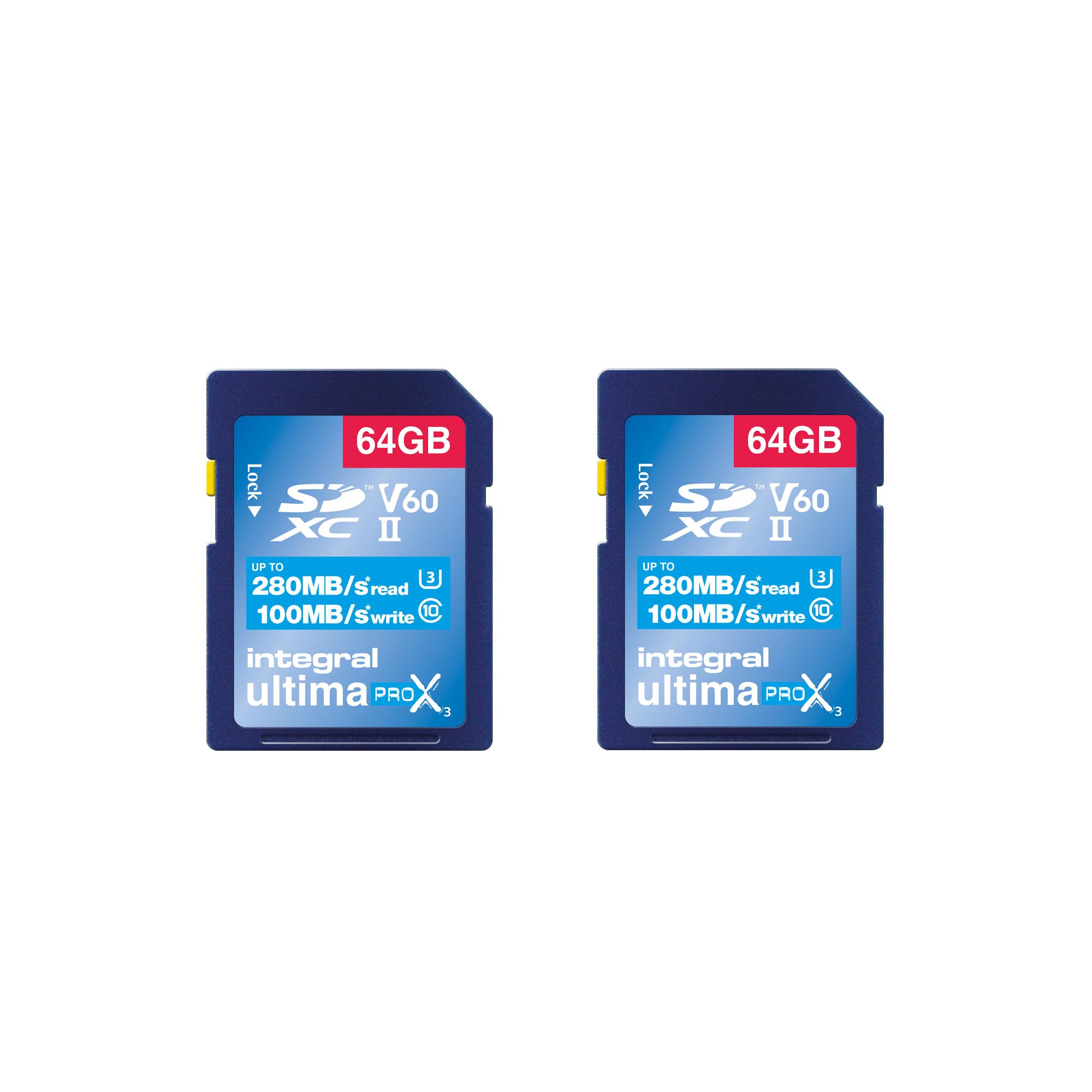 Integral 64GB 2-Pack UHS-II SD-Karte V60 Bis zu 280 MB/s Lese- und 100 MB/s Schreibgeschwindigkeit SDXC Professional High Speed Speicherkarte
