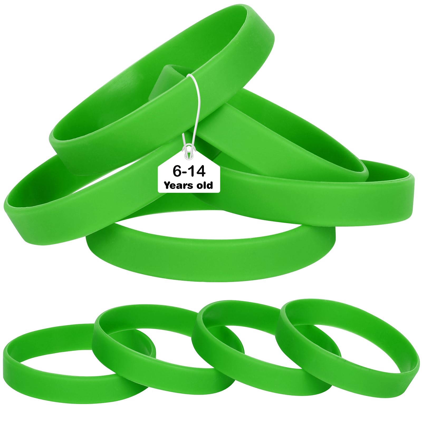 LVNRIDS Green Silicone Elastic Wristbands Rubber Bracelets 25 Pcs for Teen Kid, 18 cm Length Coloured Wrist Bands Silicone for Business School Activity Party Events Music Festival