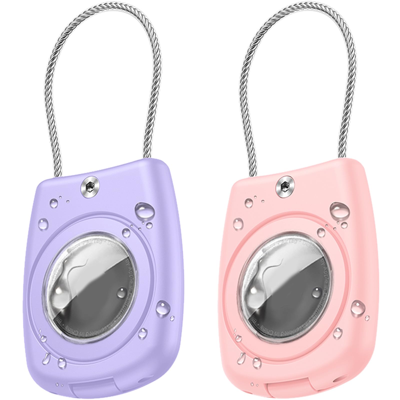 Waterproof AirTag Keychain Holder,Air tag Lock Case with Wire Cable Compatible with Apple AirTags,Ultra Durable Airtags Anti-Lost Protective Case with