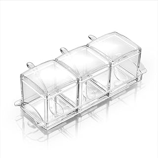 Hervit Set 3 Contenitori Acrilico 9X9X9,5Cm con Vassoio e cucchiaini