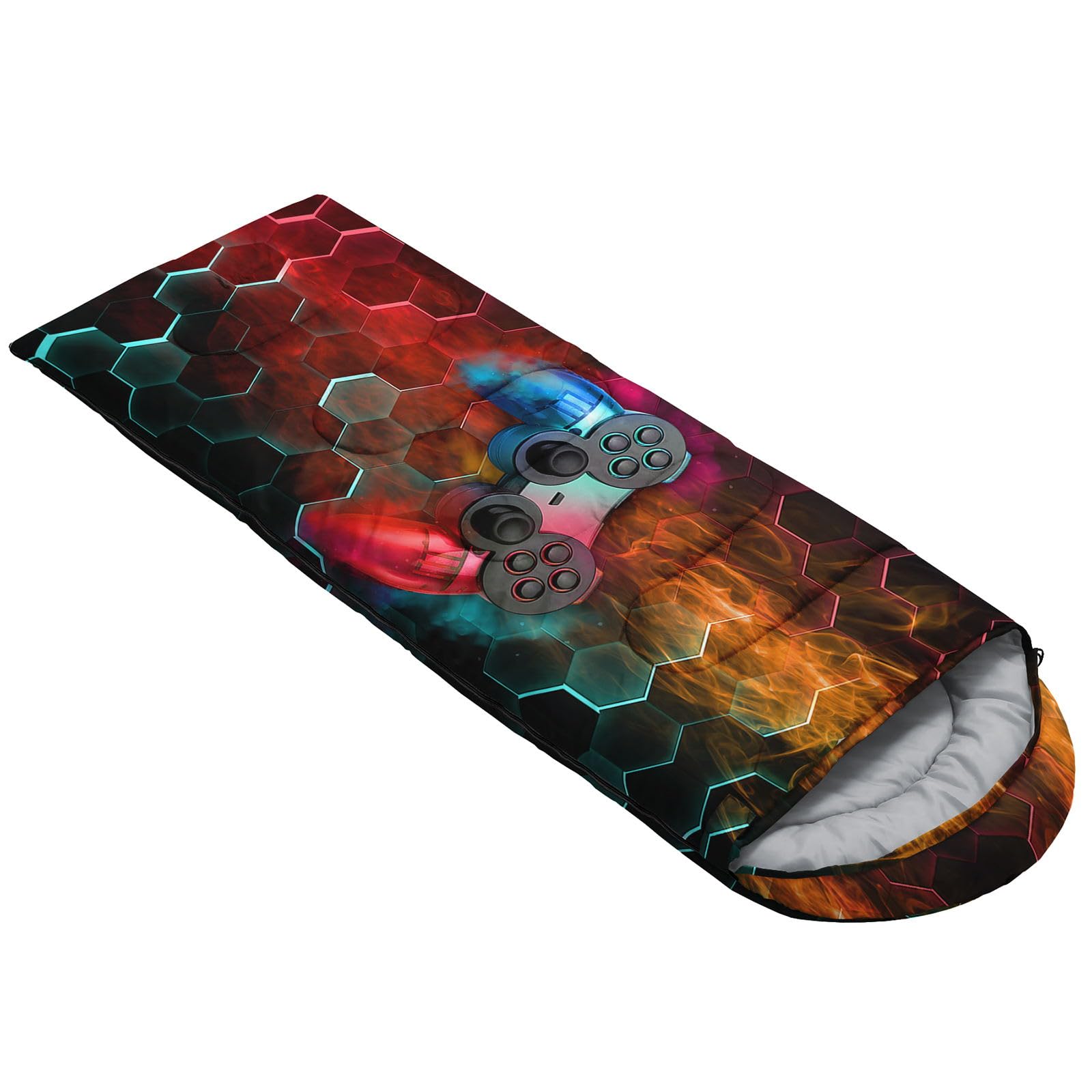 Smell Sunshine Kids Sleeping Bag for Boys Girls,3D Honeycomb Gamepad Print-Lightweight Warm Portable Outdoor Indoor-Waterproof Cold Weather Resistant Sleeping Bag for Camping Hiking(Gamepad-2)