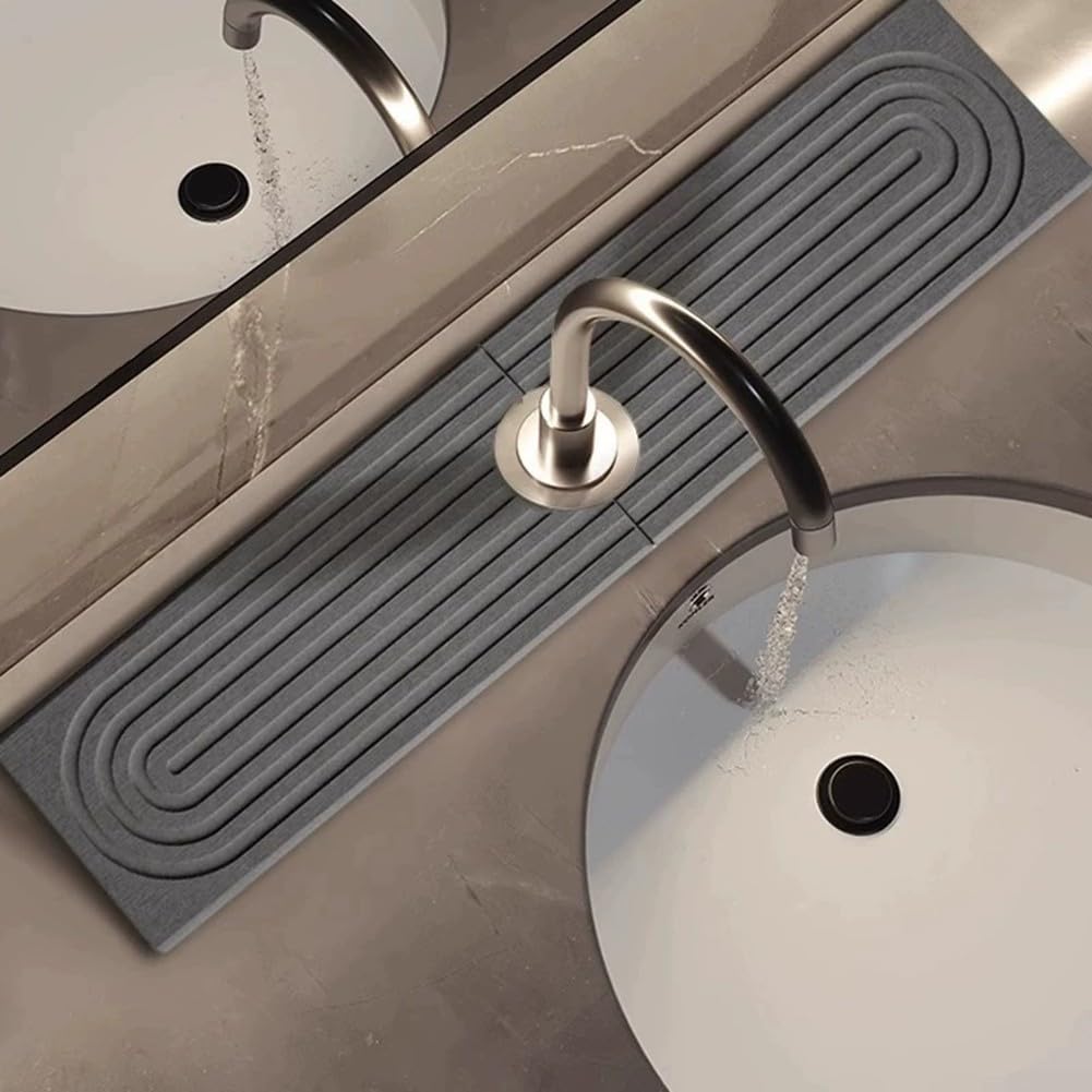 Vassoio Asciugatura In Diatomite 45x10 Cm – Tappetino Assorbente Per Lavello E Rubinetto, 2 Pezzi (Grigio) Per Cucina E Bagno