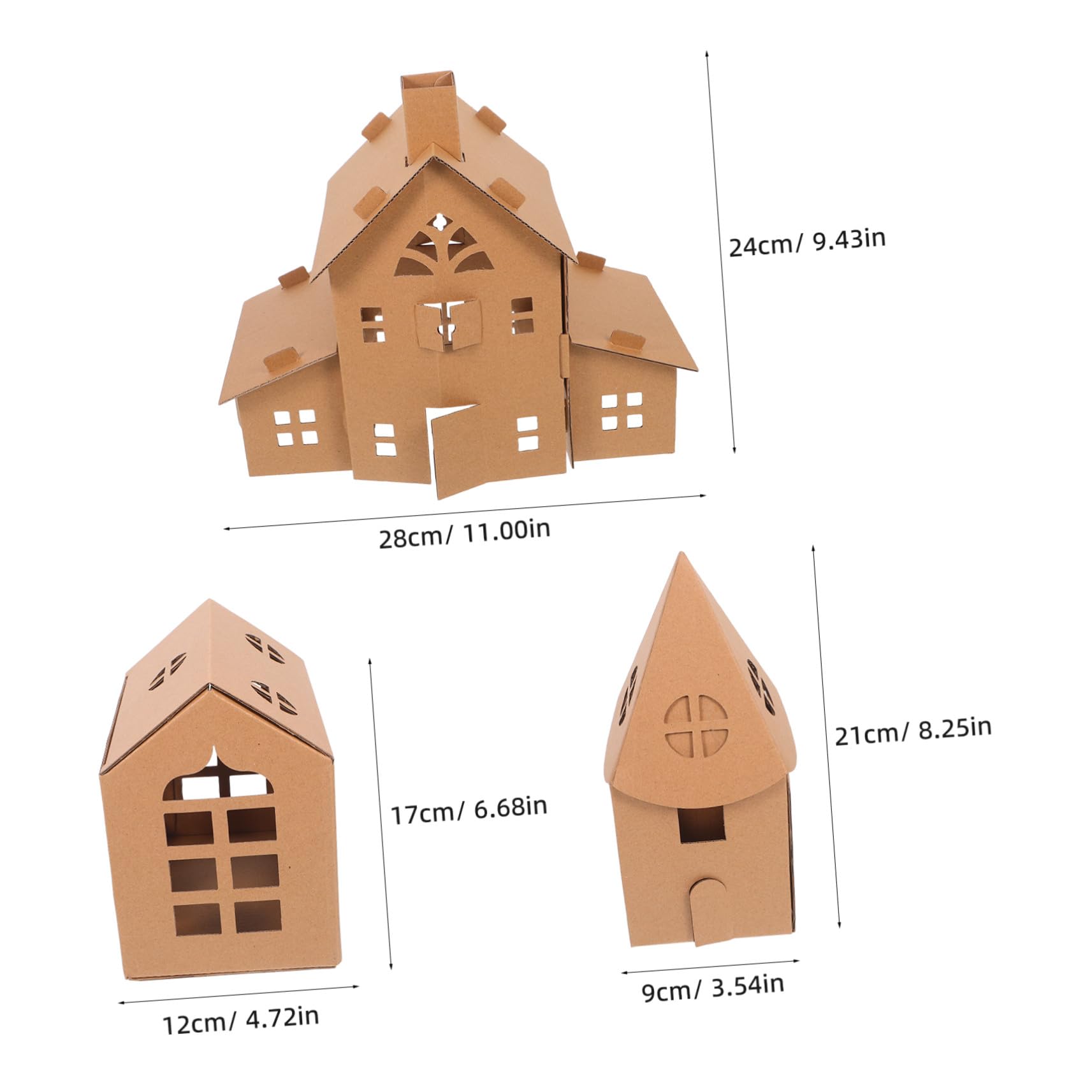 WOONEKY Kit di Artigianato in Cartone e Casa delle Bambole in Miniatura per Bambini, 3 Pezzi, Casetta di Cartone da Colorare e Assemblare, Gioco Creativo per Attività Familiari e Sviluppo