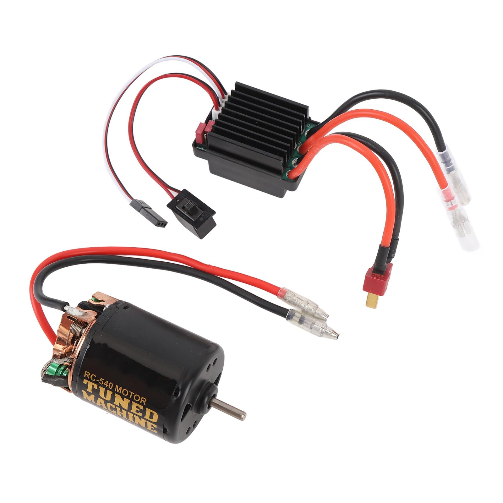 RC Brush Motor ESC, Brushed Motor ESC Combo Brush Cable T Plug 540 Brushed Motor for Axial SCX10 90046 for Redcat Gen 8 1/10 RC Car (80T)