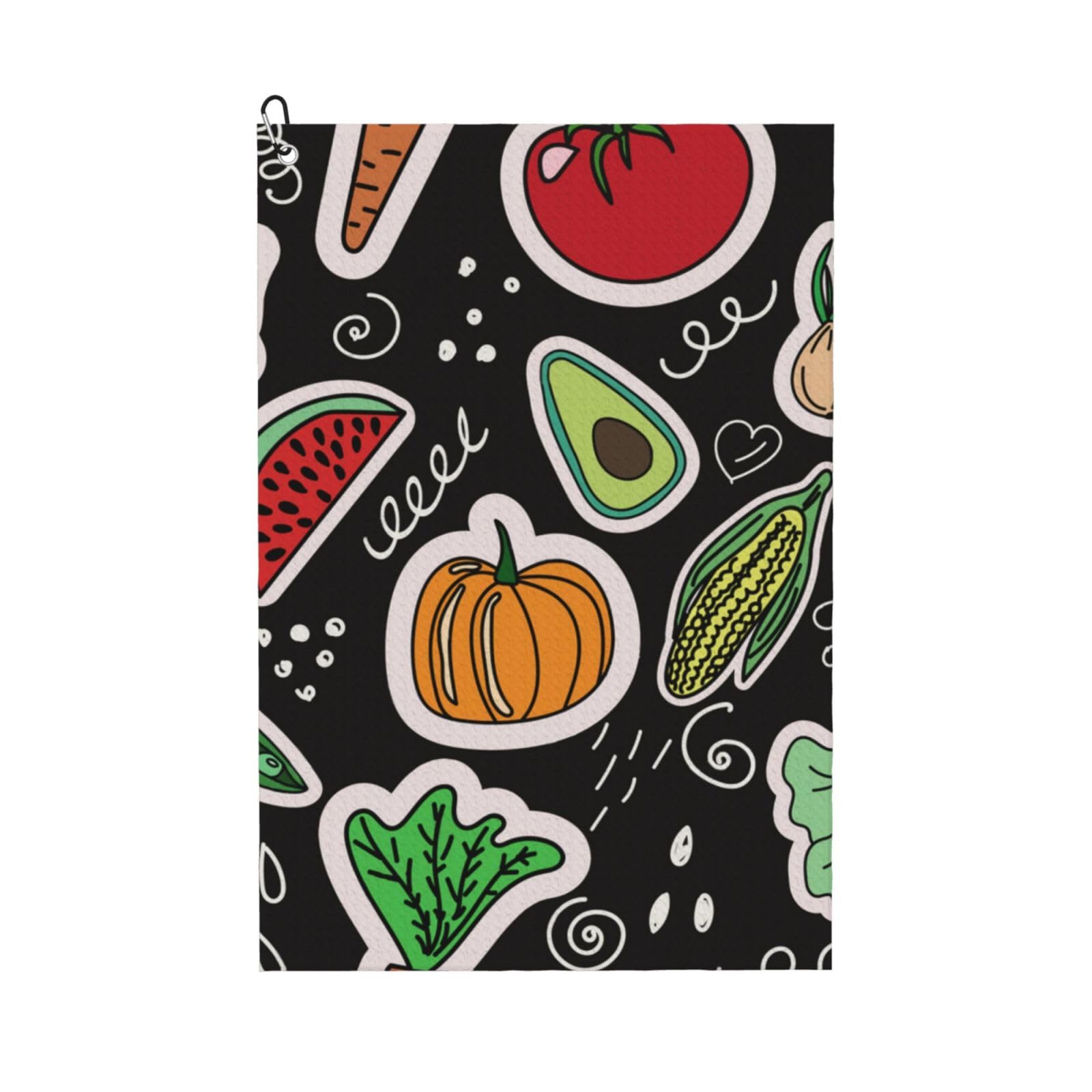 Hnnkloy Cartoon Vegetables Fruits, 16x24 in Portable Waffle Golf Towels with Carabiner Clip for Golf Bag