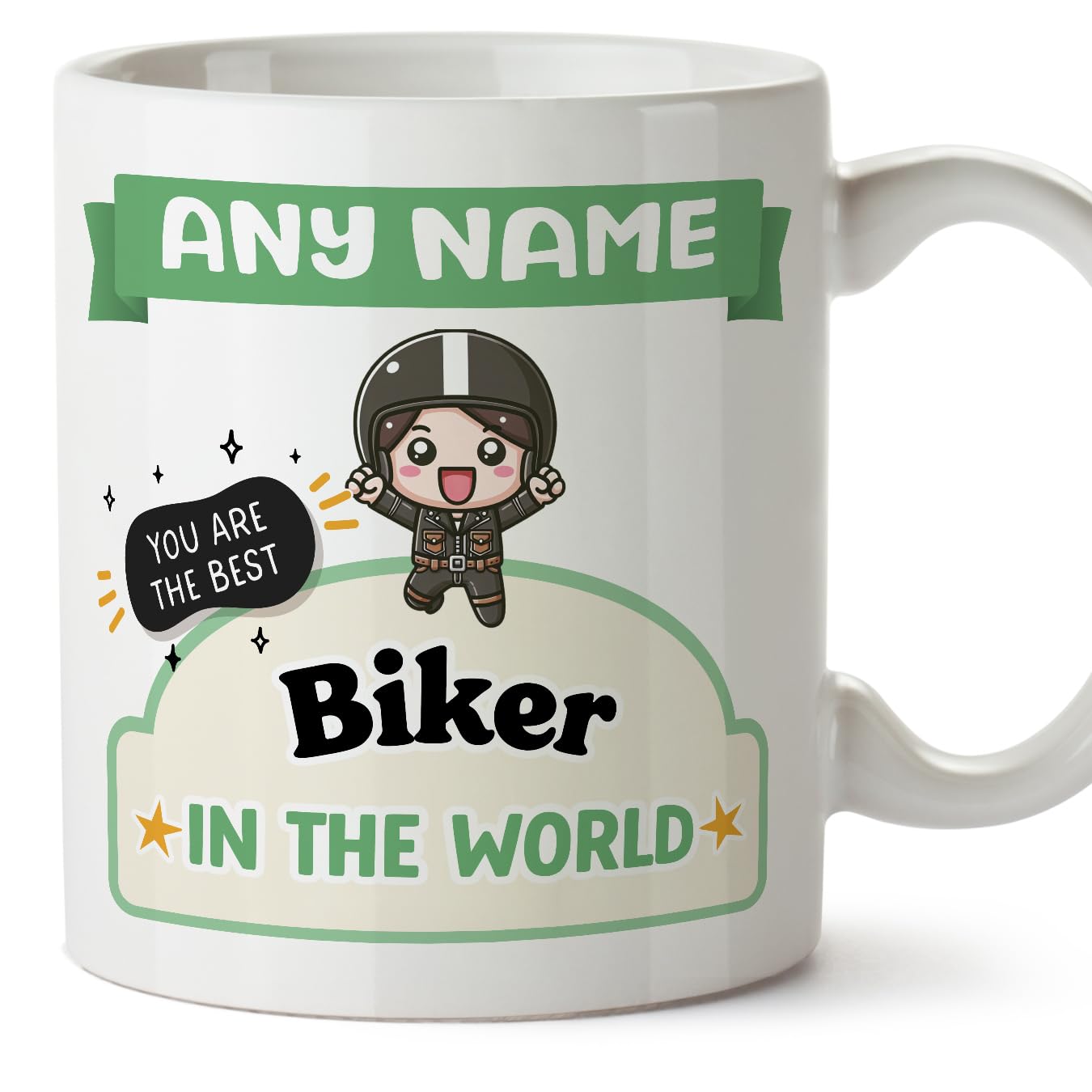 MUGFFINS Personalised Mug for Biker man - in English - Best in the World - Kawaii - Funny Custom Gift for Colleagues - Ceramic 11oz Mug