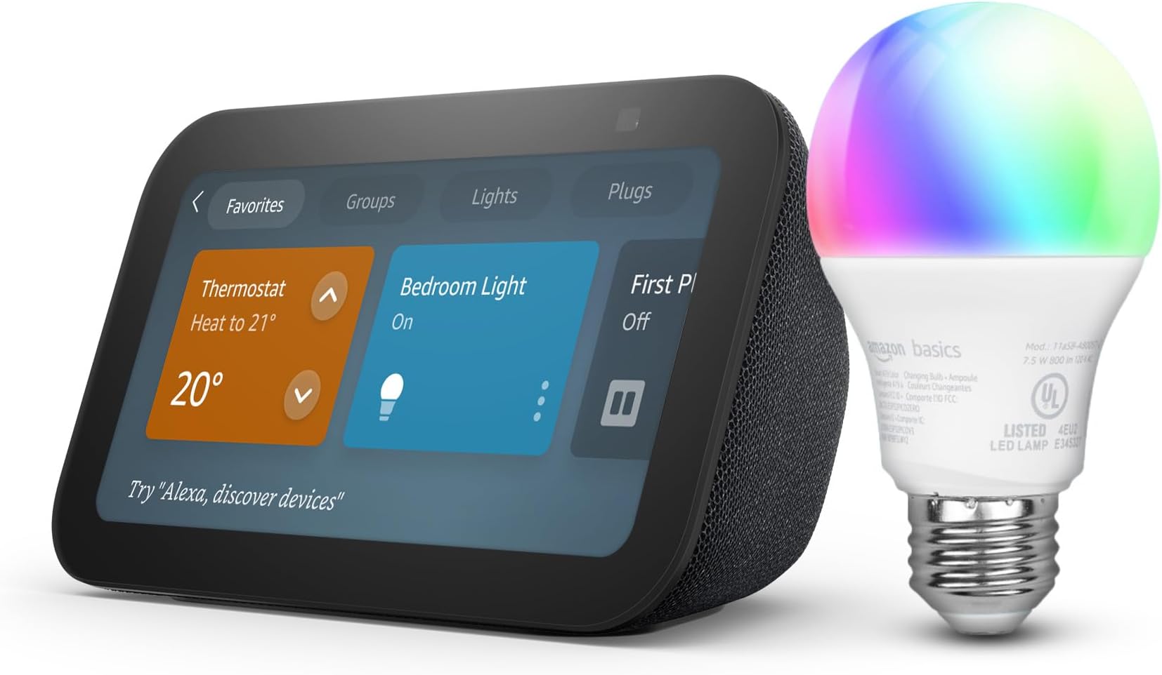 Echo Show 5 with Amazon Basics Smart Color Bulb