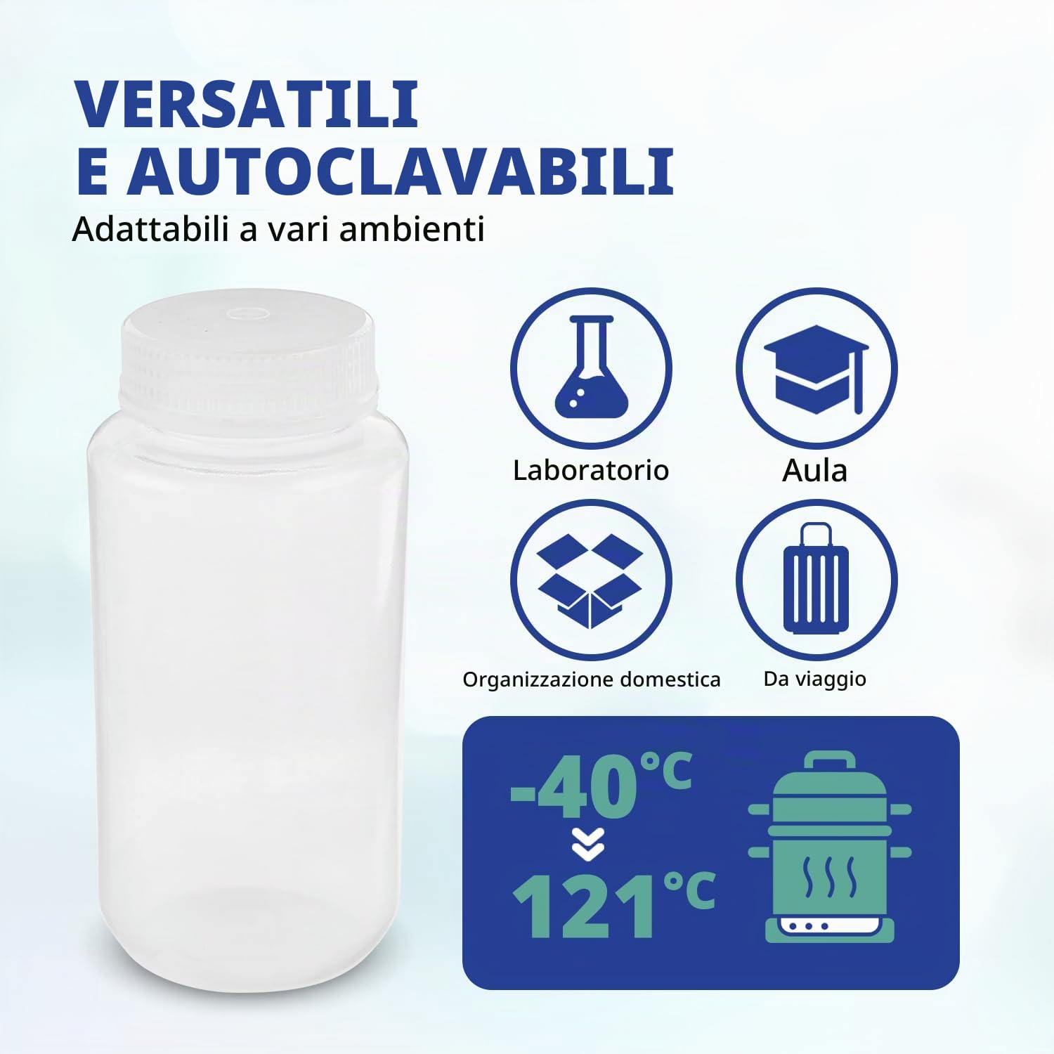 United Scientific 33309 - Flaconi per reagenti a bocca larga, in polipropilene, capacità 500 ml, confezione da 12