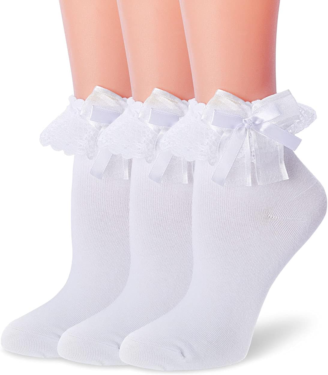 Women Ruffle Socks, Double Layer Lace Butterfly Cute Frilly Girl Princess Cotton Ankle Socks