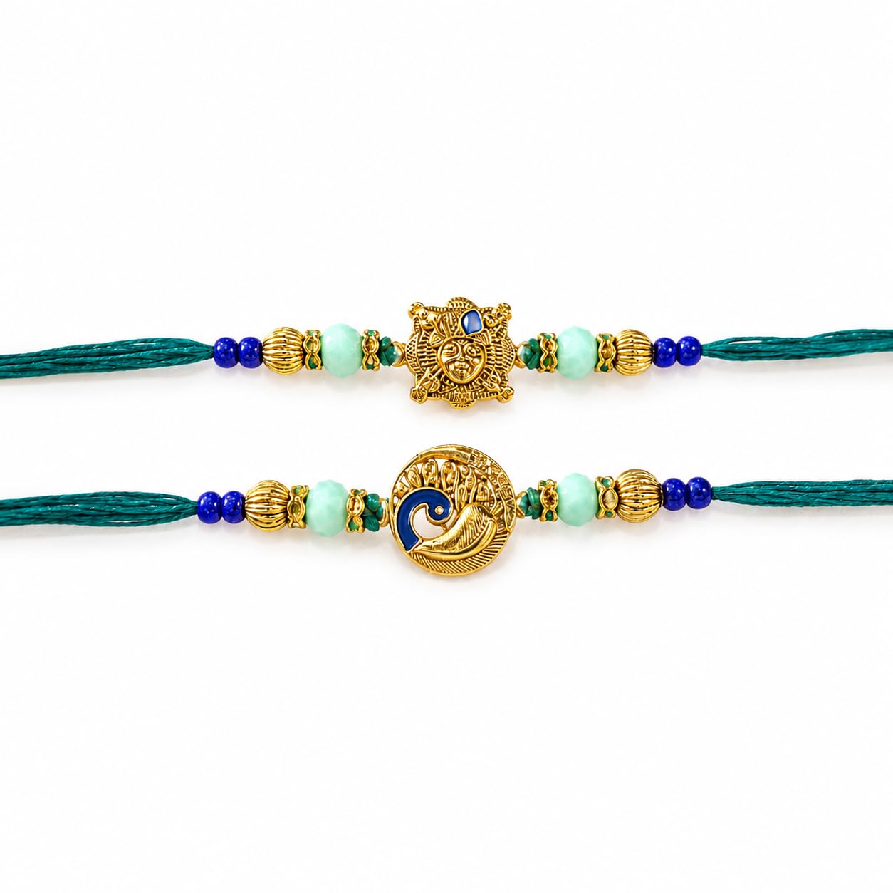 the purple tree Divine Krishna Rakhi Set of 2 for Brother, Premium Designer Handmade Kanha & Mor Pankh Rakhis Combo with Peacock Feather Motifs, Rakshabandhan Gift for Bhai, Krishna Rakhi For Bhai-picture-23
