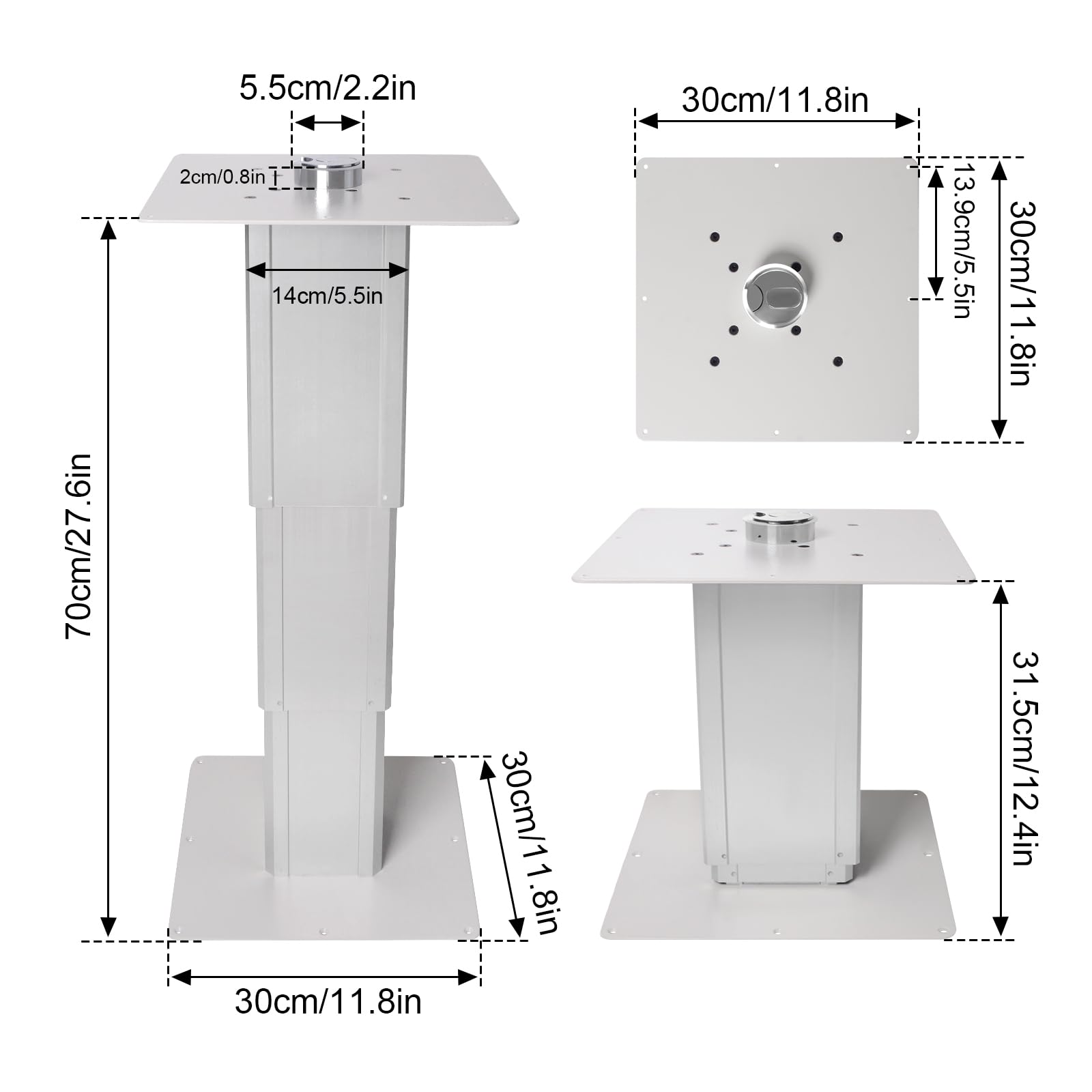 Bezproblemowy uchwyt do podstawy stołu gazowego, wytrzymały aluminiowy stojak teleskopowy (od 12 do 71 cm) do przyczepy kempingowej, łodzi pontonowej, trwały sprzęt (srebrny)
