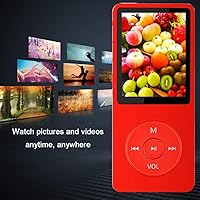 Vista 5 de Reproductor de MP3, reproductor de música con tarjeta micro SD de 16 GB, altavoz integrado/foto/reproducción de video/radio FM/grabadora